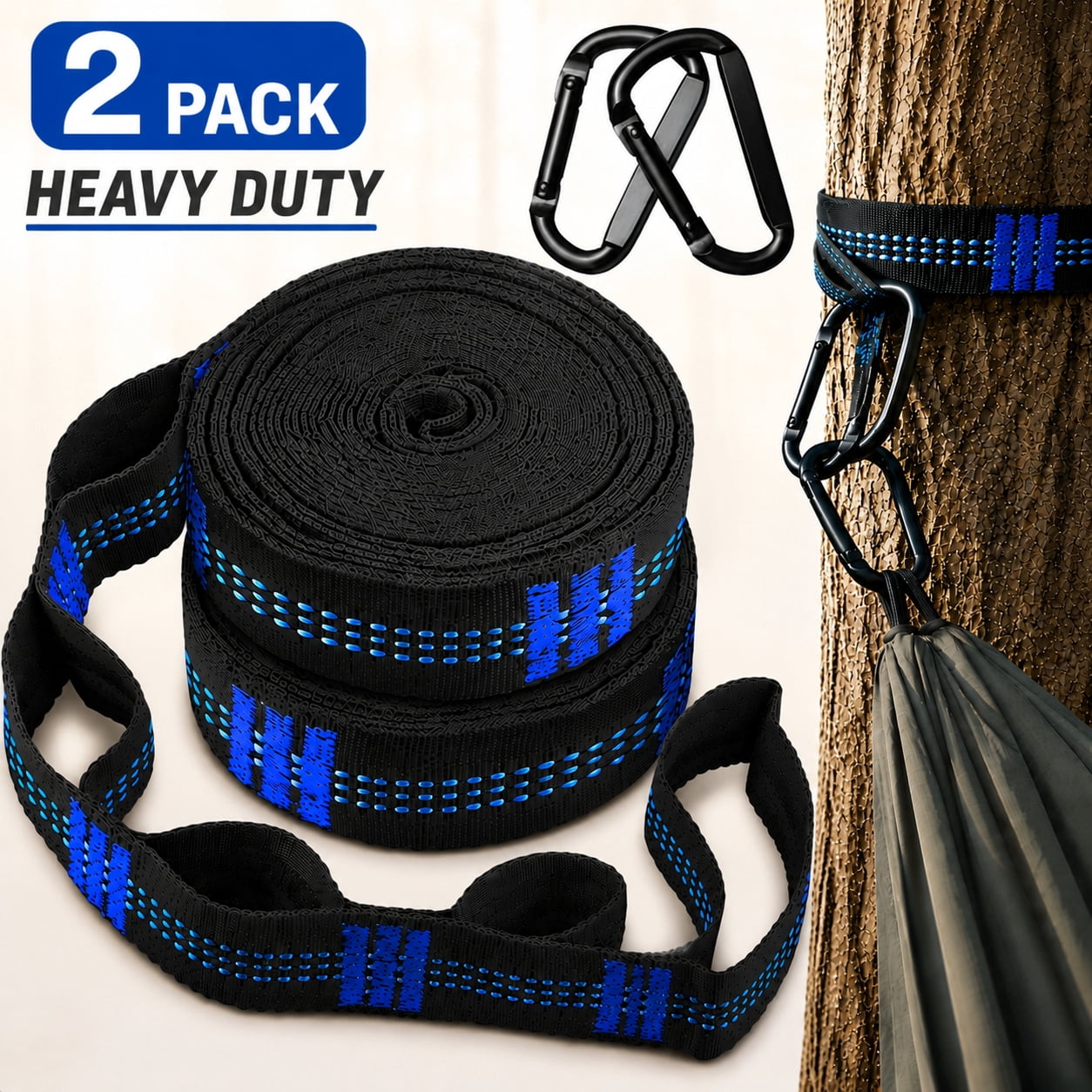 Genreen Hammock Tree Straps with Carabiners - Heavy Duty Swing Straps ...