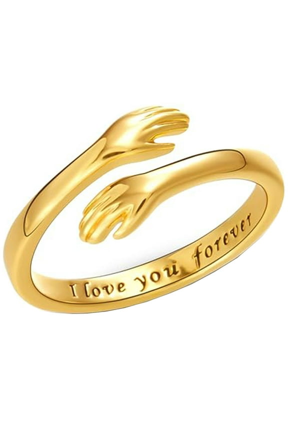 Hug Rings for Women Silver Hugging Hands Ring Adjustable 14K Gold Plated Daughter Rings from Mom Jewelry for Couples
