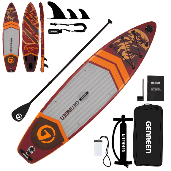Genreen 11ft Inflatable Stand Up Paddle Board (SUP), 6 in Thick Fishing Paddle Board, Non-Slip Comfort Deck, Premium SUP Kit