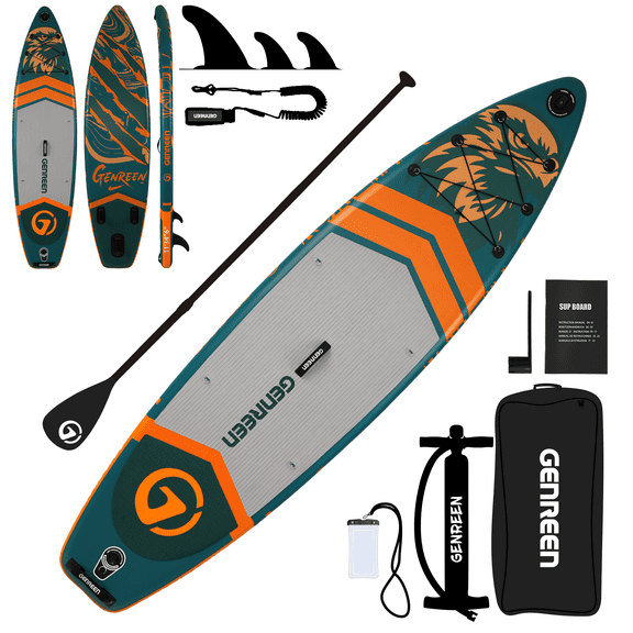 Genreen 11ft Inflatable Stand up Paddle Board (SUP), All-Around Fishing Paddle Board Full Kit for Youth & Adults