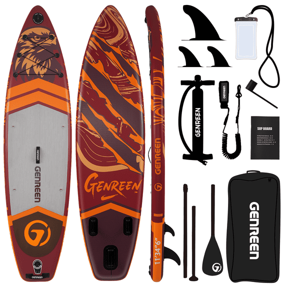 Genreen 11ft Inflatable Stand Up Paddle Board (SUP), 6 Inch Thick Non-Slip Fishing Paddle Board with Full Premium SUP Accessories