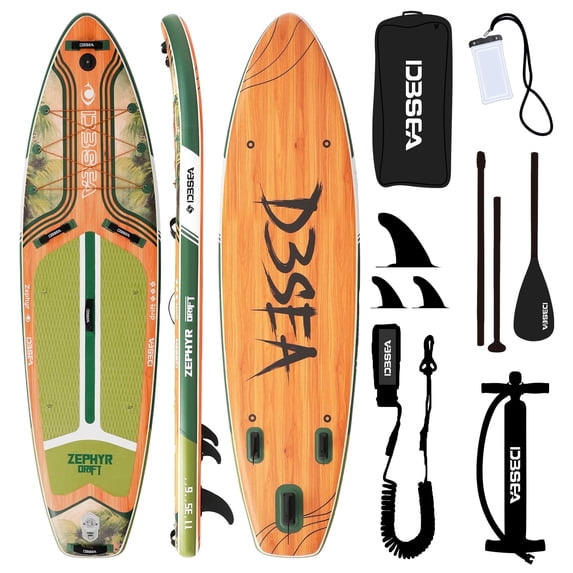 Genreen Sport Inflatable Stand Up Paddle Board All Around, 11' x 35" x 6", 400 lb Capacity, With Premium SUP Accessories