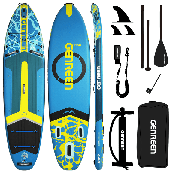 GenreenHub Inflatable Stand Up Paddle Board 11'6" for Adults, Wide Stable SUP Board with Accessories, Family Fishing Touring
