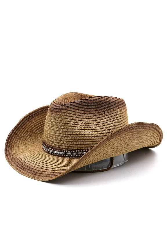 Mens Straw Cowgirl Cowboy Hat Women Floppy Packable Wide Brim Sun Hat , Unisex Packable Straw Cowboy Hat with UPF50 Sun Protection - Foldable Wide Brim Western Panama Hat for Beach Travel