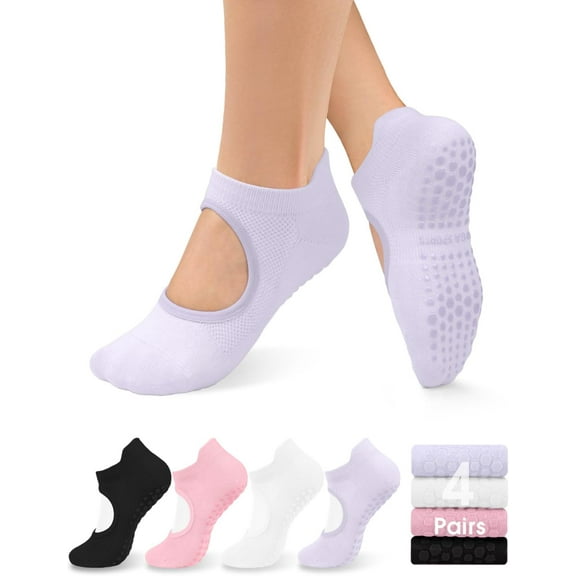 Genreen Pilates Socks for Women Yoga Socks with Grips Open Top Non Slip Grippy Socks for Barre, Ballet, Barefoot Workout