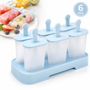 Genreen Popsicle Molds Set 6 Pieces Ice Popsicle Maker-BPA Free,Easy-Release Ice Pop Molds,Homemade Ice Cream Molds Blue