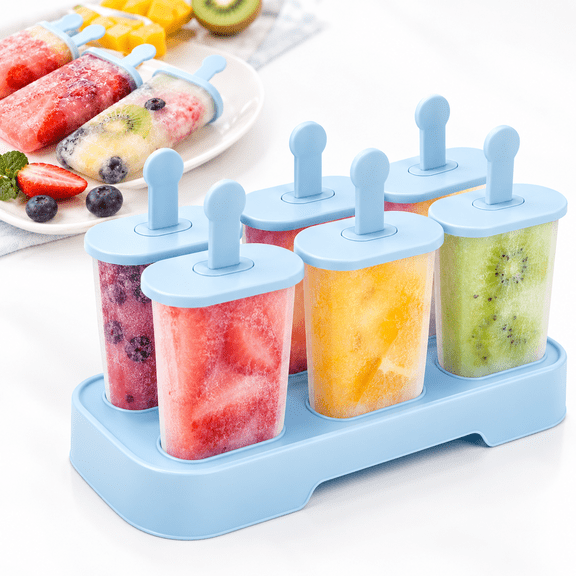 Popsicle Molds Set 6 Pieces Ice Popsicle Maker- BPA Free Ice Pop Molds , Easy-Release,Homemade Ice Cream Molds (Blue)