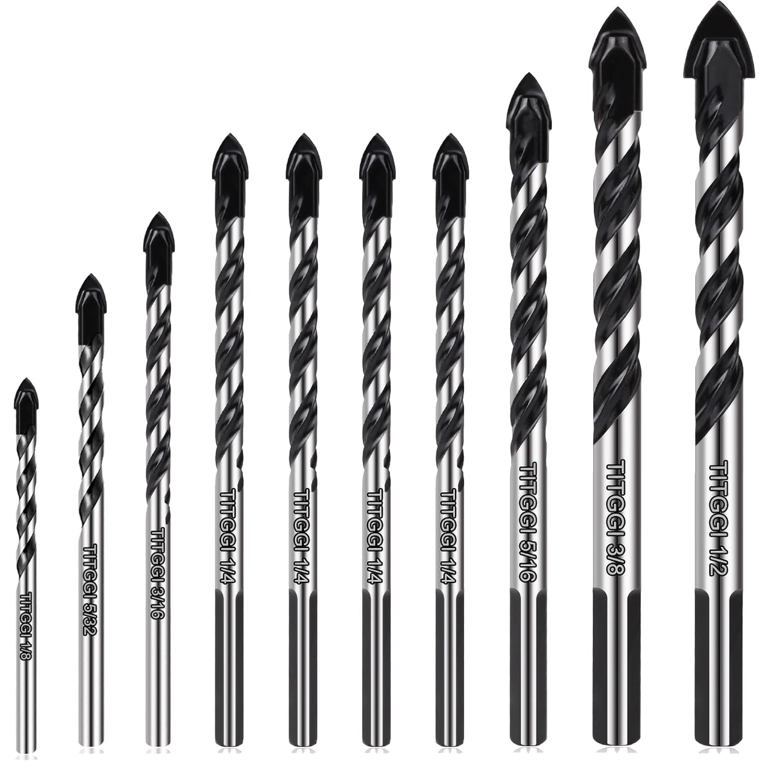 Genreen Professional Masonry Drill Bit Set, 10PCS, 1/8"-1/2", Industrial Strength Carbide Tip
