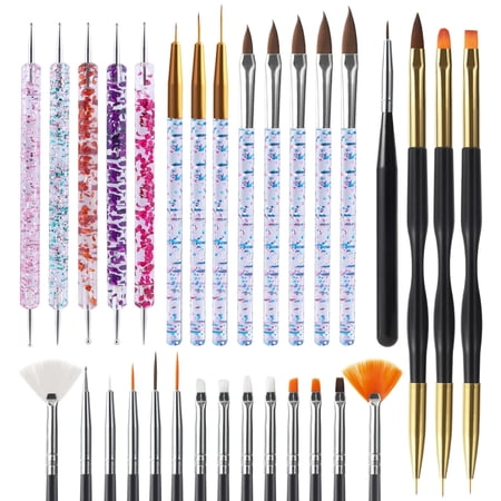 Genreen Professional Nail Art Brush Set 31-Piece, Dotting Tools, Liner Brushes, Dust Cleaner, Striping Brushes for Gel Polish, Acrylic Nails - Complete Nail Design Kit for Salon & Home Manicures.