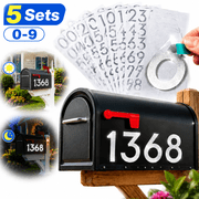 Genreen Reflective Mailbox Numbers for Outside - 5 Sets House Address Numbers with Sticky Tabs, Easy Install & Night Visible 0-9
