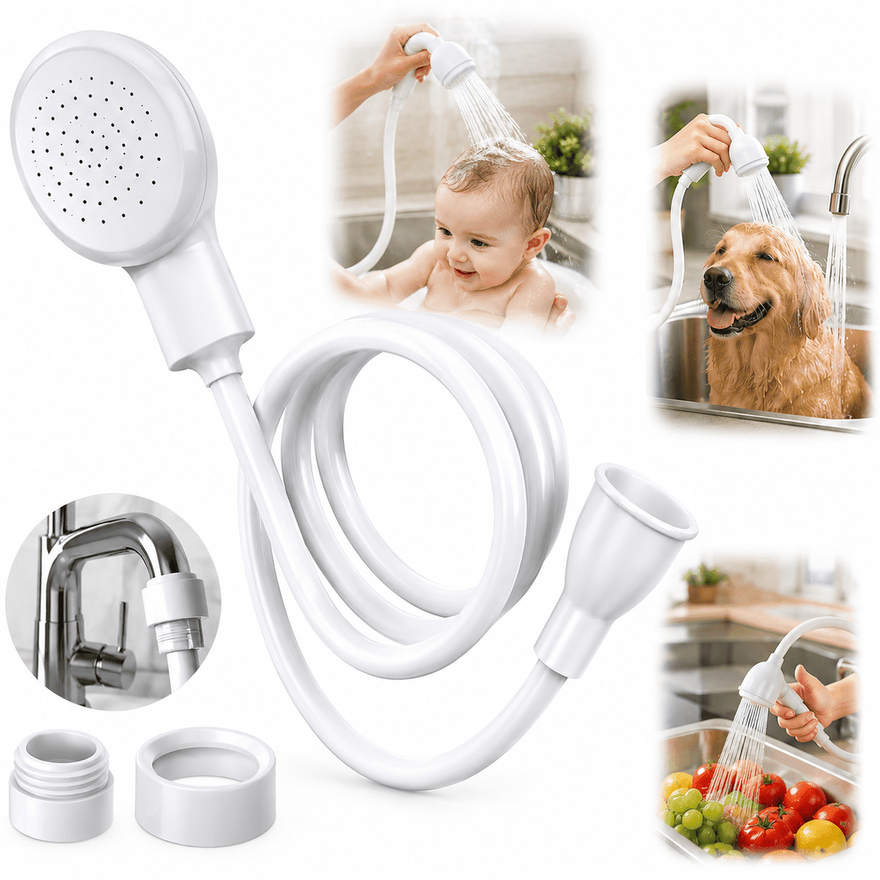 Ustris Sink Spray Rubber Hose, Sink Hose Attachment for Faucet Portable Sink Hose Faucet Sprayer, Shampoo Sprayer for Dog, Pets, Bathing Baby, Washing Hair, Rinsing Vegetables (For sink)