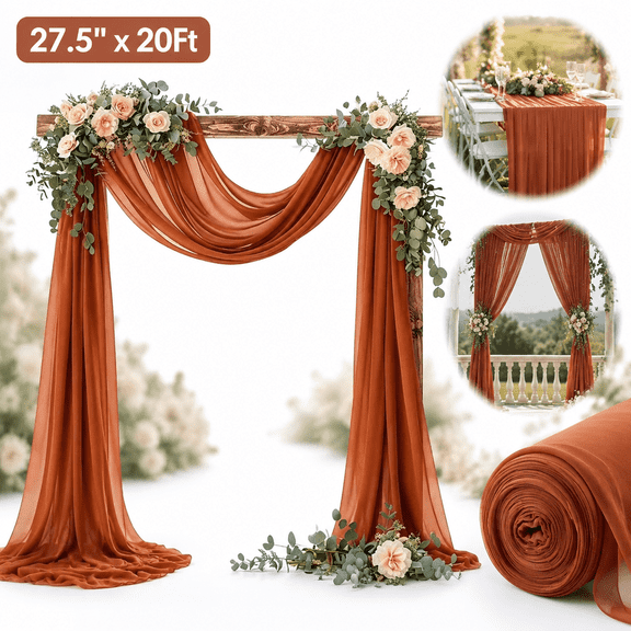 Ustris Terracotta Sheer Wedding Decor Fall Draping Fabric 27.5" x 20Ft 1 Panel Arch Outdoor Curtain Drapes Extra Long for Bridal wendding Birthday Party Decor