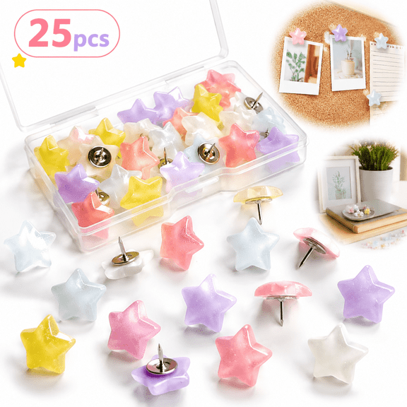 Ustris Thumb Tacks,  25Pcs Decorative Push Pins and Tacks for Bulletin Board, Star-Shaped Thumbtacks, Ideal Desk Accessories for Office Decor,Home (Luminous Star)