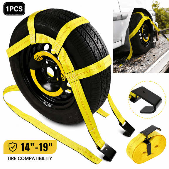 Genreen Tow Dolly Basket Straps with Flat Hook, 1 pack, Car Wheel Tire Bonnet Net for 1419 inch tires, Universal Vehicle Dolly Straps