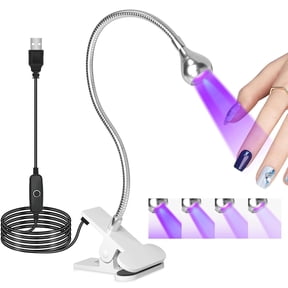 Genreen U V Light for Nails Gooseneck U V Lamp for Nails Mini Curing with Securing Clip Rotatable Flash Cure Light for Salon Nail DIY Home (Silver)