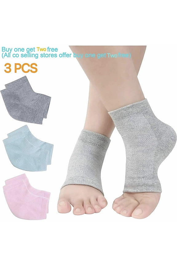 Vented Moisturizing Gel Heel Socks, 3 Pairs Toeless Spa Sock for Foot Care Treatment, Cracked Heels, Dry Feet, Foot Calluses (Gray, Green, Pink)