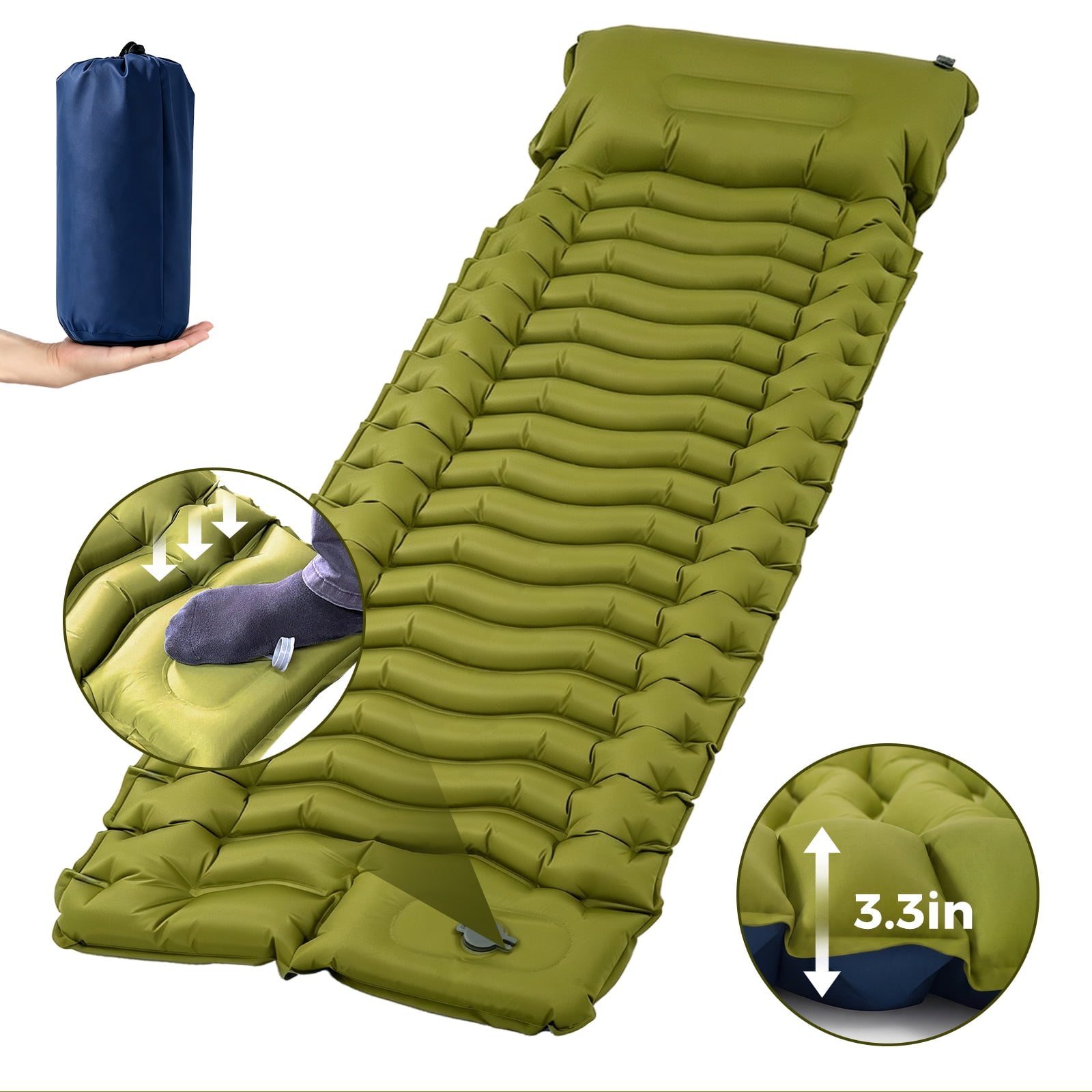 GenreenHub Ultralight Camping Sleeping Pad, Built-in Foot Pump TPU ...