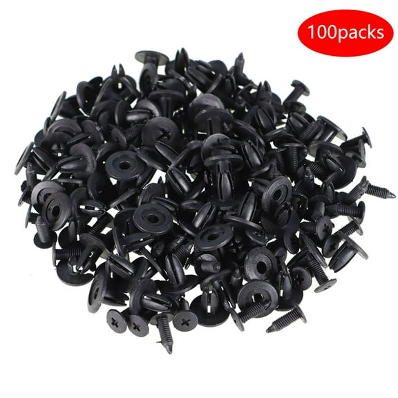 Genrics 100 Pcs Black Auto Car Door Fender 6mm Hole Push Plastic Rivets Retainer Clips
