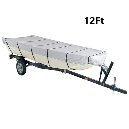 Genrics 12Ft Boat Cover Waterproof Heavy Duty Trailerable Replacement for Jon Boat Grey
