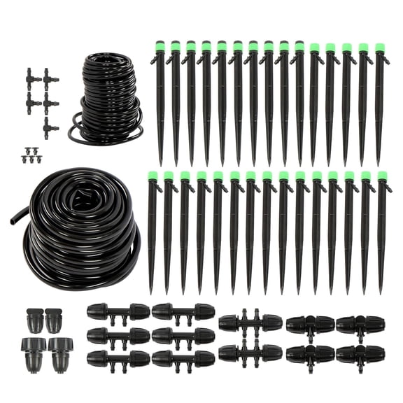 Genrics 130ft Drip Irrigation System for Gardens Up to 130ft with Drip Emitters 5/16' and 1/4' Irrigation Tubing and Barbed Fittings Adjustable Connect Irrigation System