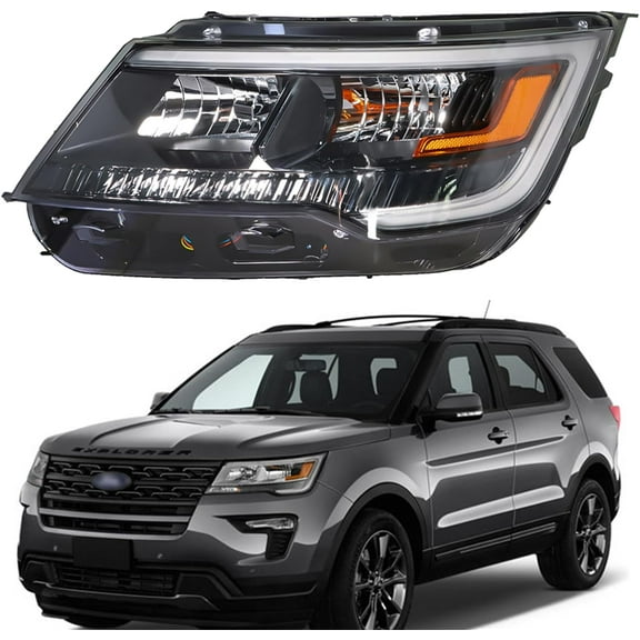 Genrics 1PC Replacement for Explorer 2016-2018 Left Side Headlight Headlamp Assembly with DRL Black Housing FB5Z13008AD