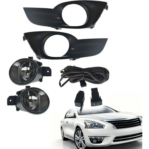 Genrics 2-Pack Fog Lights Assembly with Bulbs Wiring and Switch Kit Left and Right Side Replacement for 2013 2014 2015 Altima