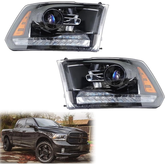 Genrics 2-Pack Headlight Assembly LED DRL Projector Left & Right Side Replacement for 2009-2018 Ram