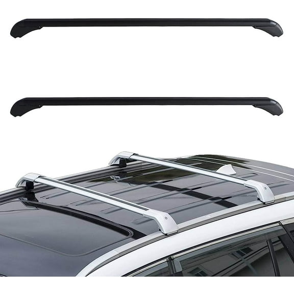 Genrics 2Pcs Universal 43.3 inch Black Roof Rack Cross Bar Top Luggage Aluminum Carrier Adjustable Window Frame