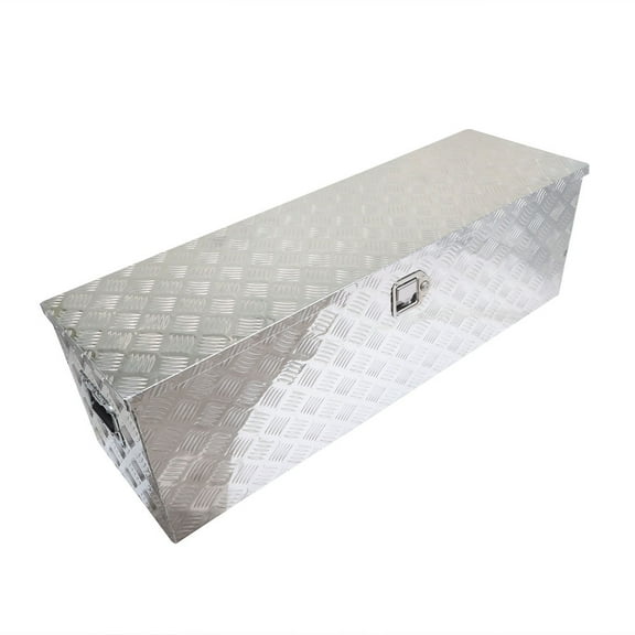 Genrics 49 Inch Trailer Tongue Tool Box Chest Box Diamond Tread Aluminum Heavy Duty Truck Pick Up Underbody Storage Organizer Handling Tools Weather Resistant w/Lock Sliver
