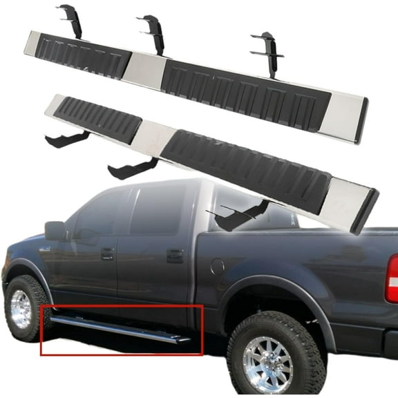 Genrics 6in Black & Silver Side Step Running Boards Replacement for F150 F250 F350 Super Crew Cab 2015-2022