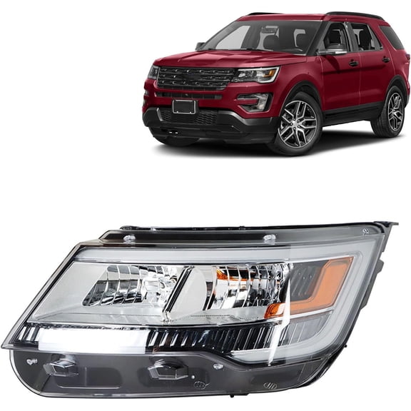 Genrics Black Bezel DRL Headlamp Headlights Assembly Driver Side Replacement for 2016-2019 Explorer