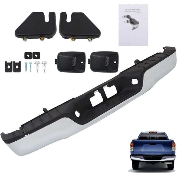 Genrics Chrome Step Rear Bumper Complete Cover Bumper Assembly without Parking Aid Sensor Holes Replacement for 2007-2014 Tundra 521510C081 TO1102248