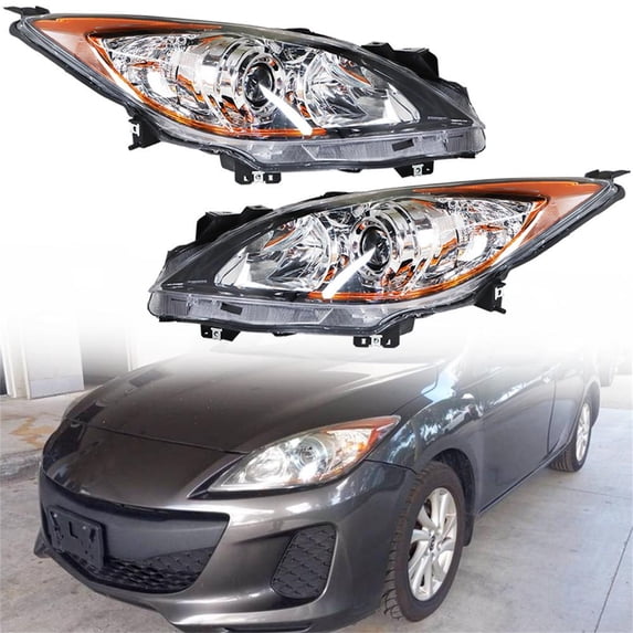 Genrics For 2010-2013 Mazda 3 Headlights Halogen Type Clear Lens Driver & Passenger Side