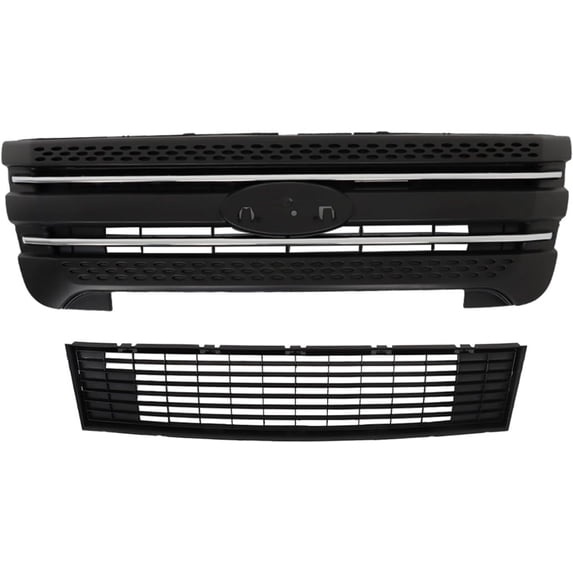 Genrics Front Grille and Grille Shell Upper Lower Matte Black Mesh Style Replacement for 2011-2015 Explorer