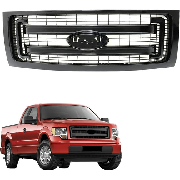 Genrics Glossy Black Front Bumper Grille Upper Mesh Replacement for F150 2009-2014 Replacement for DL3Z8200CA
