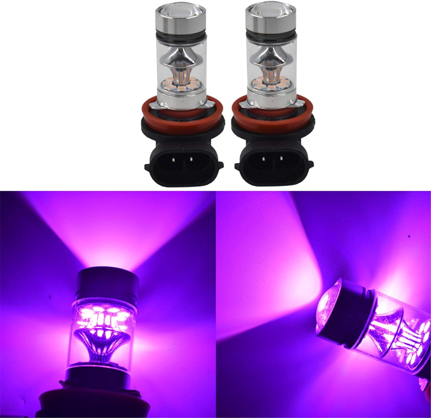 Genrics H8 H9 H11 H16 W16W 64211 64212 100W LED Headlight Bulbs Kit Fog  Light 14000K Purple(2 Pcs) 