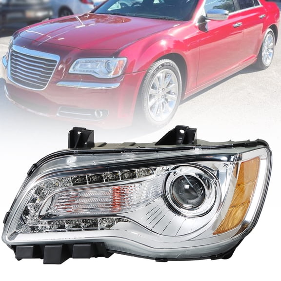 Genrics Headlight Assembly Replacement for 2011 2012 2013 2014 Chrysler 300 Chrome Bezel Halogen Type Headlights CH2502239 68143003AB Left Side