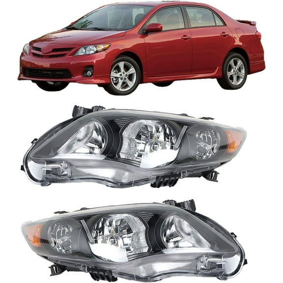 Genrics Left&Right Headlights For 2011 2012 2013 Toyota Corolla S Black Housing
