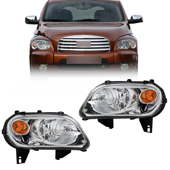 Genrics Pair Headlights For 2006-2011 Chevy HHR Left+Right Chrome Headlamps Replacement