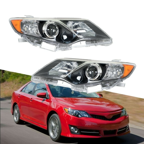 Genrics Pair Headlights For 2012-2014 Toyota Camry [SE Style] Halogen Type Black LH+RH