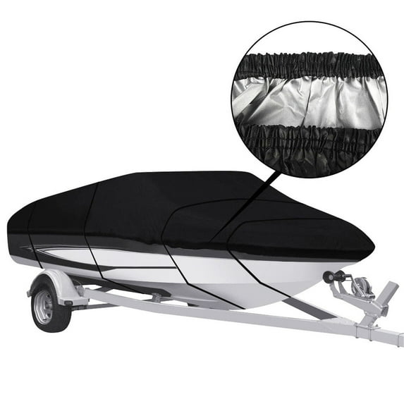 Genrics Waterproof Heavy Duty 210D Boat Cover Trailerable Fishing Ski Bass V-Hull Tri-Hull Runabouts Black