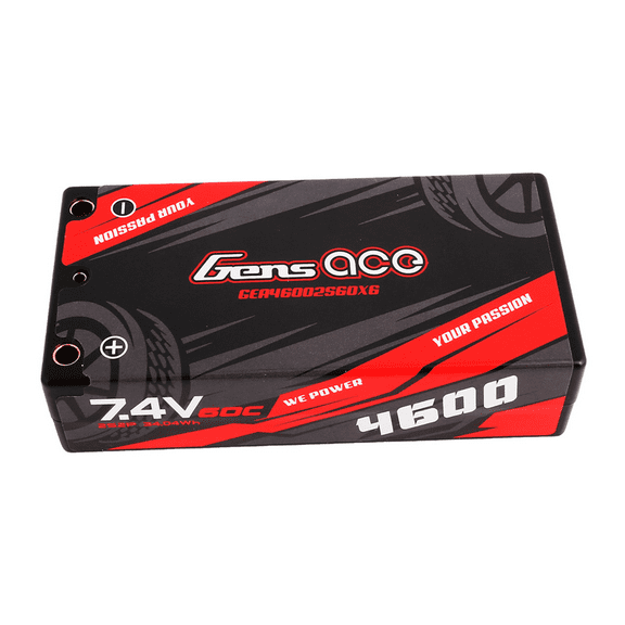 Gens ace 4600mAh 2S2P 7.4V 60C Hardcase Shorty Lipo Battery (29#) with 4.0mm Bullet to XT60 Plug