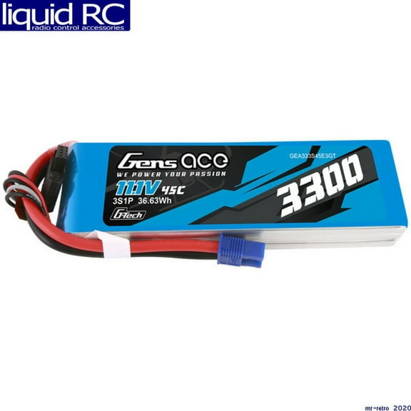 Gens Ace 3300mAh 3S1P 11.1V G-Tech Lipo Battery Pack With EC3 Plug