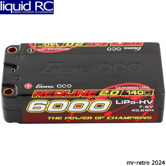Gens Ace Redline 7.6V 6000mAh 2S 140C (2.0) Shorty Hardcase LiHV Battery: 5mm Bullets