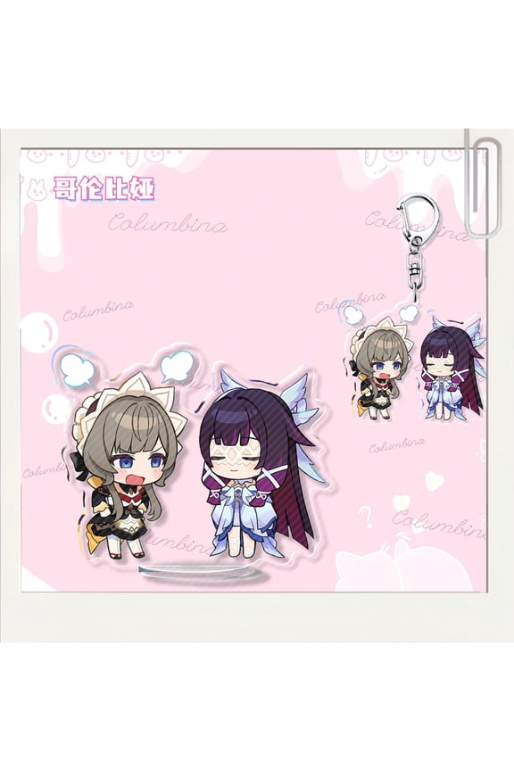 Genshin Columbina Sandrone 6cm Keychain 10cm Double-Sided Stand, Fan-Made Fatui Gift (1 keychain)