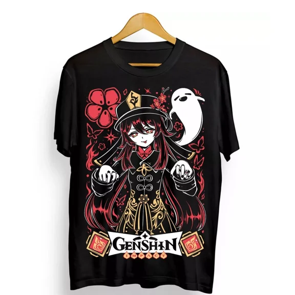 Genshin HuTao T-shirt Impact gorou,Anime,Manga,Graphic Tee black shirt all size