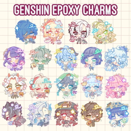 Genshin Impact 1.5 in. Epoxy Keychains Double-sided, Genshin characters with mini Genshin birds, charms (1 keychain)