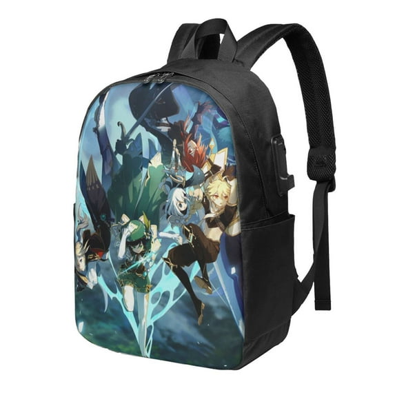 Genshin Impact 17 Inch Travel Backpack Casual Laptop Backpack With Usb Charging Port Daypack Bookbags