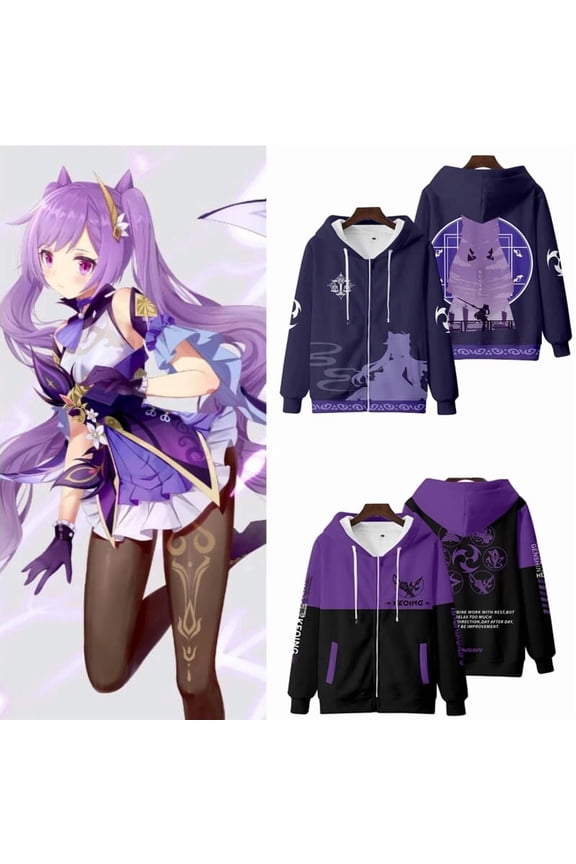 Genshin Impact 3D Print Zip Up WomenMen Hoodie T-Shirt Streetwear Hip Hop Keqing Cosplay Z