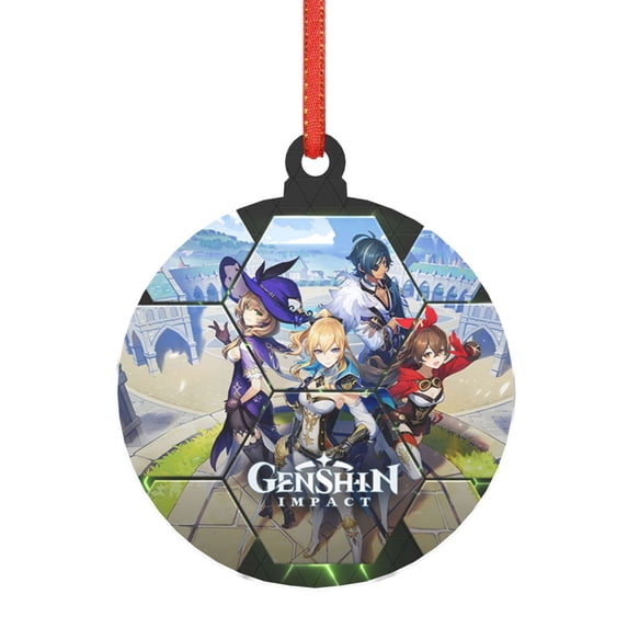 Genshin Impact Acrylic Ornament Decorative Christmas Hanging Pendant For Home Decor, Christmas Tree, Party Round Shape